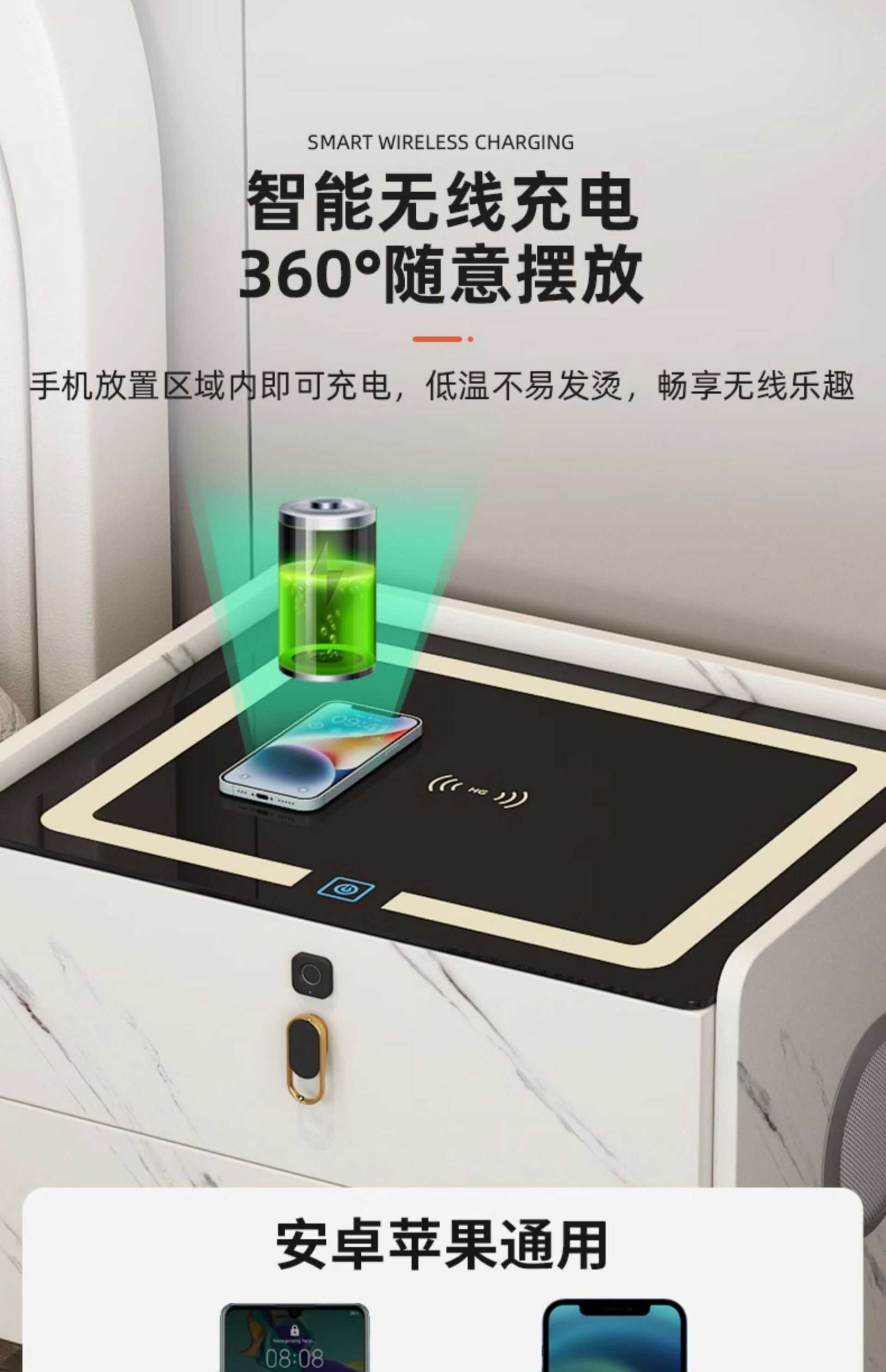 【灰色两屉】三色灯+无线充电+USB接口+指纹锁+蓝牙音箱(图4)